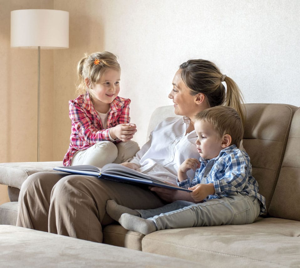 mother and kids